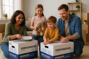 gezin met twee kinderen verhuizen